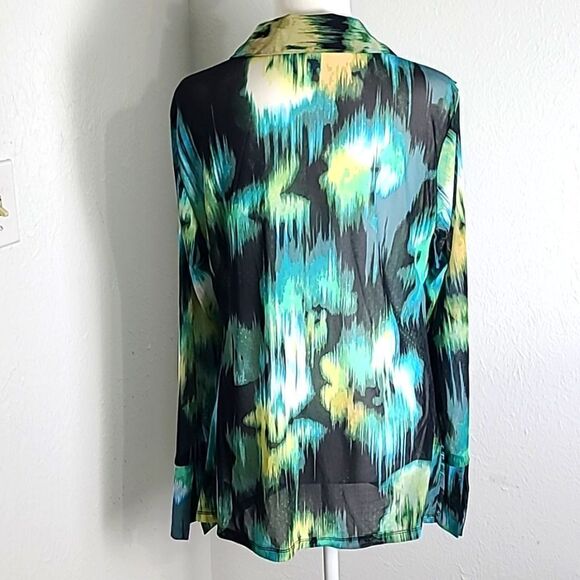 Future Collective Sheer Buttondown Blouse, Ruching Down the Center, Size Medium - Picture 8 of 10